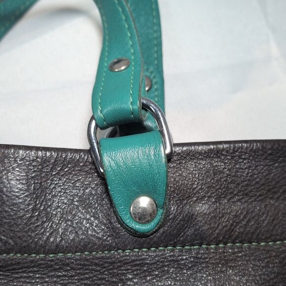 Rowland Leather Canada 2 Strap Shoulder Purse Brown Teal Blue Magnetic Bag - Picture 15 of 16